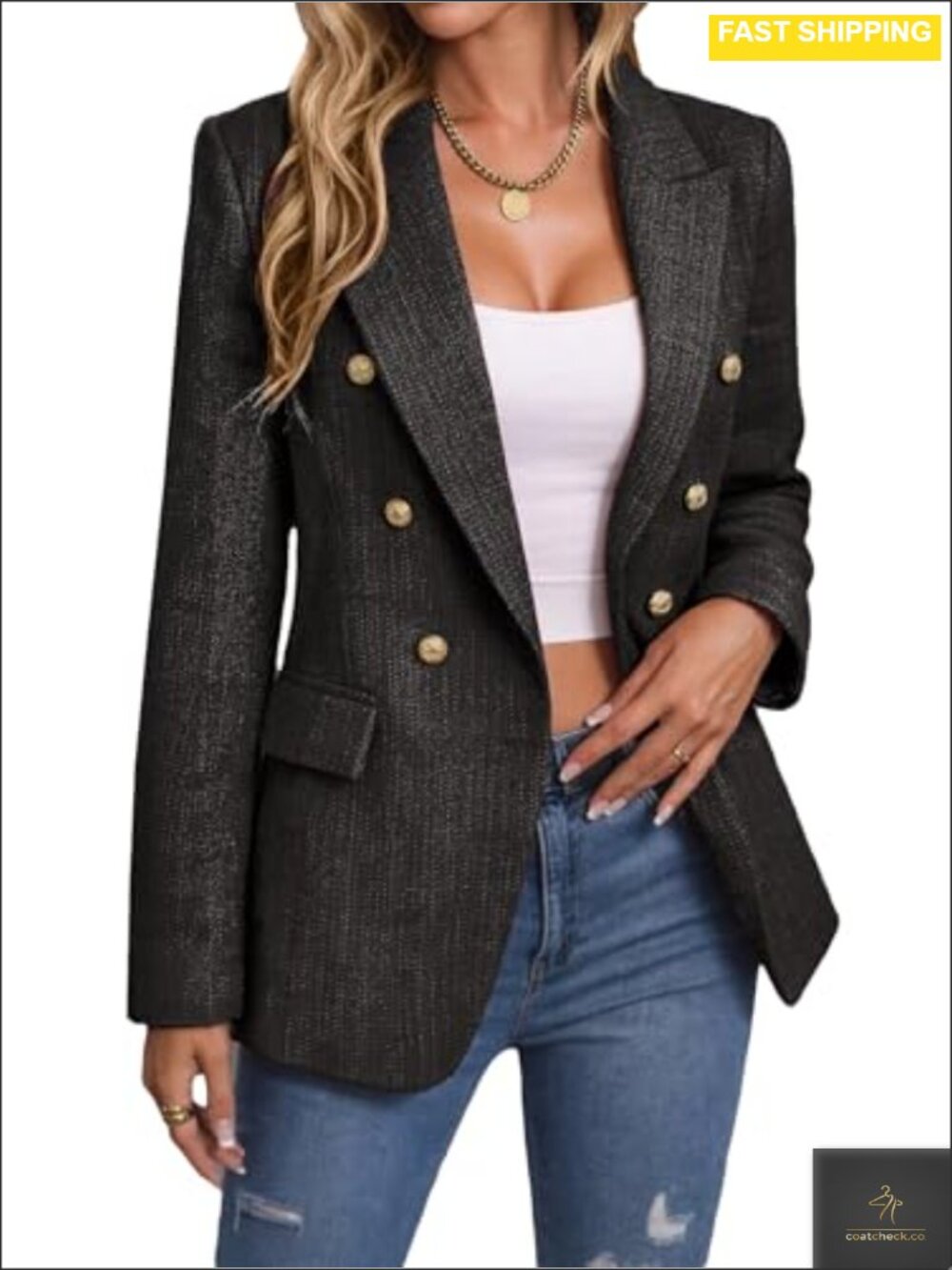 Tweed Blazer Plaid Jacket Business Casual Coat